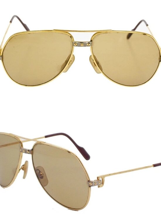 CARTIER Logos Sunglasses Eye Wear Metal Plastic Gold Brown France main image 7